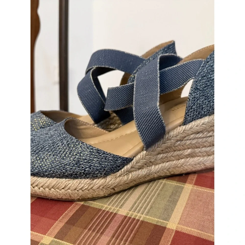 Easy Spirit Blue Espadrille Wedge Sandals | Elastic Strap Comfort Summer Shoes 7